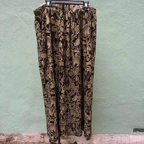🔥SOLD🔥Thief and Bandit Gold Black Shroomed Maxi Skirt Women Pockets Mushrooms - Picture 3 of 8